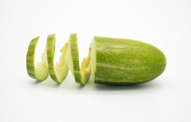 Sliced pointed gourds isolated on white background, potol isolate on white