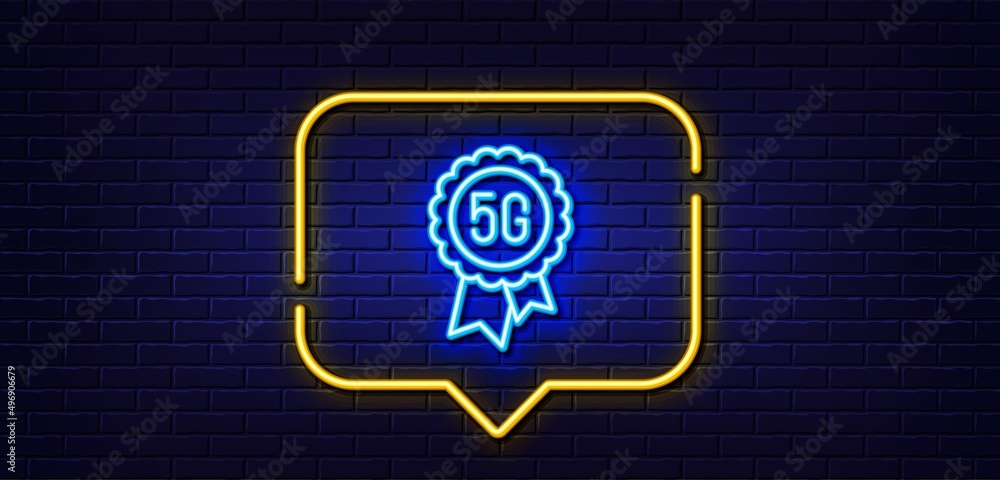 Poster neon light speech bubble. 5g technology line icon. wireless internet sign. mobile wifi connection sy