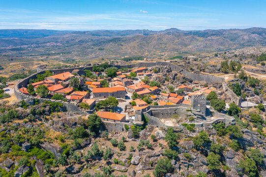 Aerial view of castle in Portuguese town Sortelha