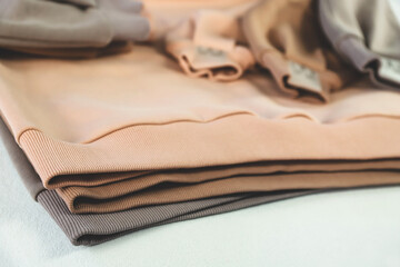 Elements and details of knitwear in different colors close-up. Selective focus