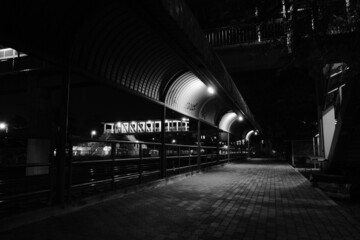 Night walkway black and white lonely tone