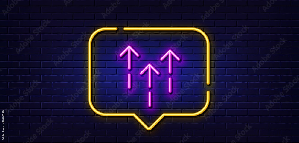 Poster neon light speech bubble. swipe up line icon. scrolling arrow sign. landing page scroll symbol. neon