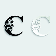 letter C. flower letters. Vintage ornament initial Alphabet. Logo vector