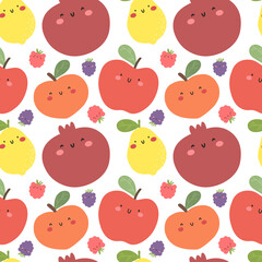 Seamless pattern of fruits in cartoon style. Vector pattern.