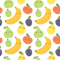 Seamless pattern of fruits in cartoon style. Vector pattern.