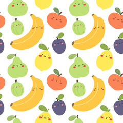 Seamless pattern of fruits in cartoon style. Vector pattern.