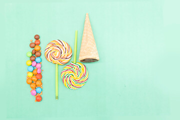 round lollipop isolated on Colorful background, sweet candies