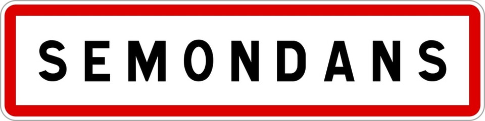 Fototapeta na wymiar Panneau entrée ville agglomération Semondans / Town entrance sign Semondans