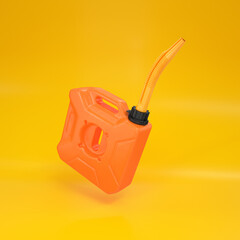Fuel canister, orange floating on a yellow background, 3d render