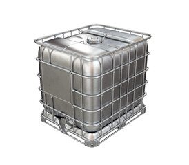 IBC container for liquids of silver color on a white background, 3d render