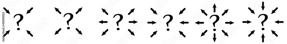 Poster arrows pointing to question mark icon. version with outward and inward points.