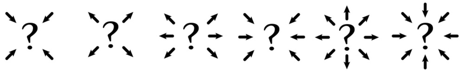 Arrows pointing to question mark icon. Version with outward and inward points.