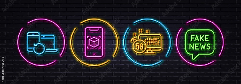 Poster augmented reality, 5g internet and recovery devices minimal line icons. neon laser 3d lights. fake n