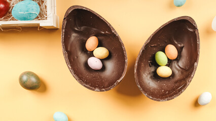 close up of chocolate easter egg with surprise