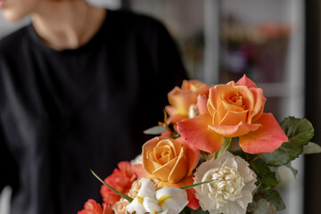 Bright bouquet of flowers. orange bouquet