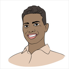 South American. Brazilian or Cuban or a man with a dark skin color. A tanned man. Hand-drawn. Isolated on white.