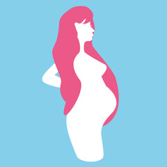 Pregnant female silhouettes. Changes in a woman's body in pregnancy. A pregnant woman .Pregnancy main stages. Infographics. Flat cartoon illustration isolated.