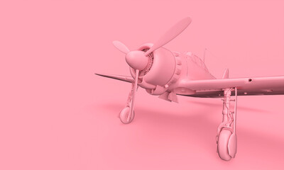vintage military aircraft in minimalism concept on pastel background close up view