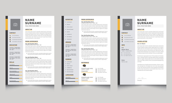 Yellow Resume Template with Cover Letter Layout and job resume, minimalist resume