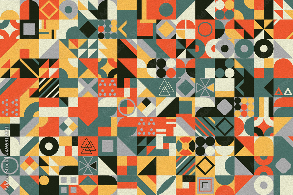 Poster retro pattern of different shapes. colorful vector mosaic backdrop. geometric hipster retro backgrou
