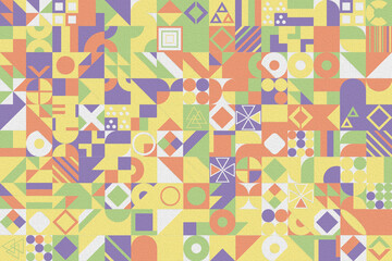 Obraz premium Retro pattern of different shapes. Colorful vector mosaic backdrop. Geometric hipster retro background. 