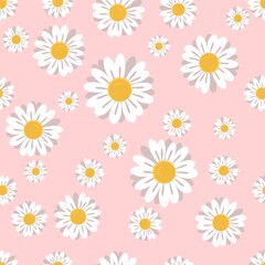 
Chamomile flower seamless pink background, vector illustration.