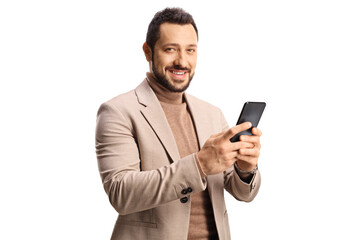 Professional young man using a smartphone and smiling