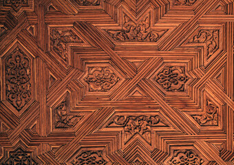 Wooden decorated ceiling inside the Alhambra palace, Granada, Spain - obrazy, fototapety, plakaty