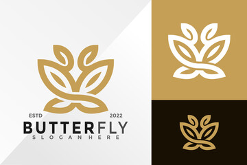 Butterfly Line Leaf Logo Design Vector illustration template