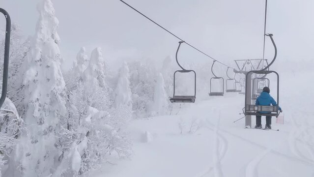 View from a chairlift at middle of snow monsters plateau (Zao, Yamagata, Japan)