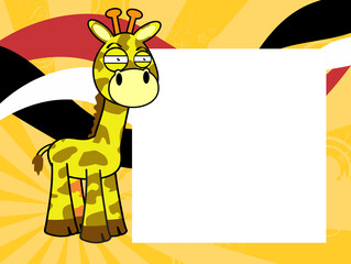 funny giraffe cartoon kawaii expression pictureframe background in vector format