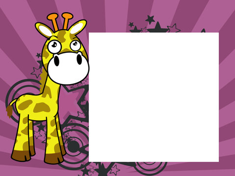 giraffe cartoon kawaii expression picture frame background in vector format