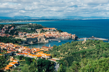 Naklejka na ściany i meble Panoramic view of Collioure, a picturesque Catalan fishing village, France