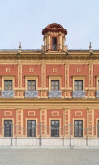 Fototapeta na wymiar Façade of the Palace of San Telmo in Seville (Andalusia, Spain). Main entrance to the the seat of the presidency of the Andalusian Autonomous Government.