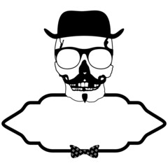 hipster skull copy space sticker tattoo illustration in vector format