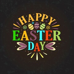 Happy Easter day. Colorful Happy Easter greeting card with bunny and text