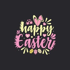 Happy Easter hand drawn modern calligraphy design vector poster, announcement or greeting card.