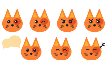 Pacote de vetor flat de um gato laranja e suas emoções.
