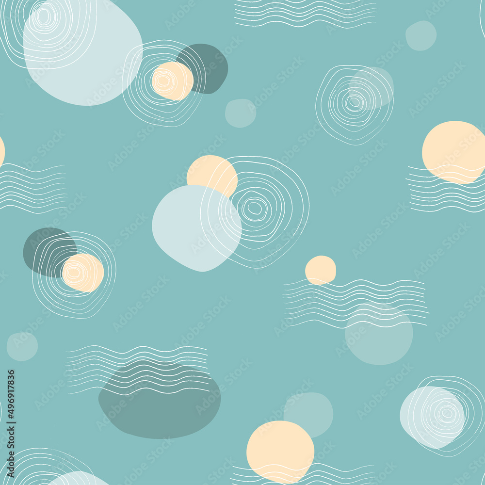 Wall mural Abstract seamless pattern with simple minimalistic shapes, lines, circles. Contemporary print. Vector graphics.