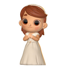 Niña haciendo la primera comunión, ilustración adorable 3d