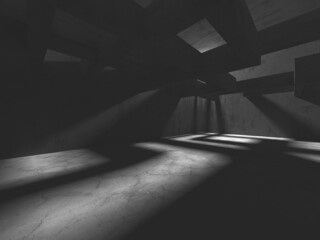 Dark Concrete Wall Architecture. Empty Room