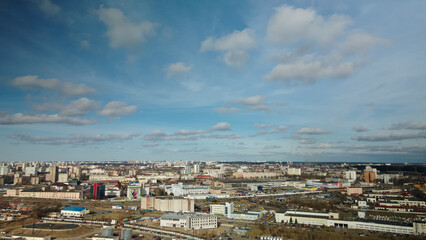 Fototapeta premium Mixed urban development. Industrial and residential area. Water city system. Aerial photography.