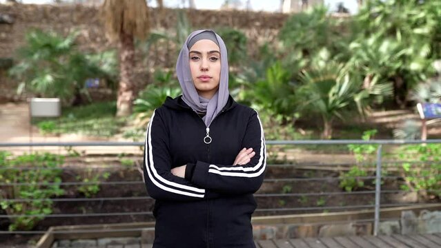 portrait muslim woman sportswoman with crossed arms
