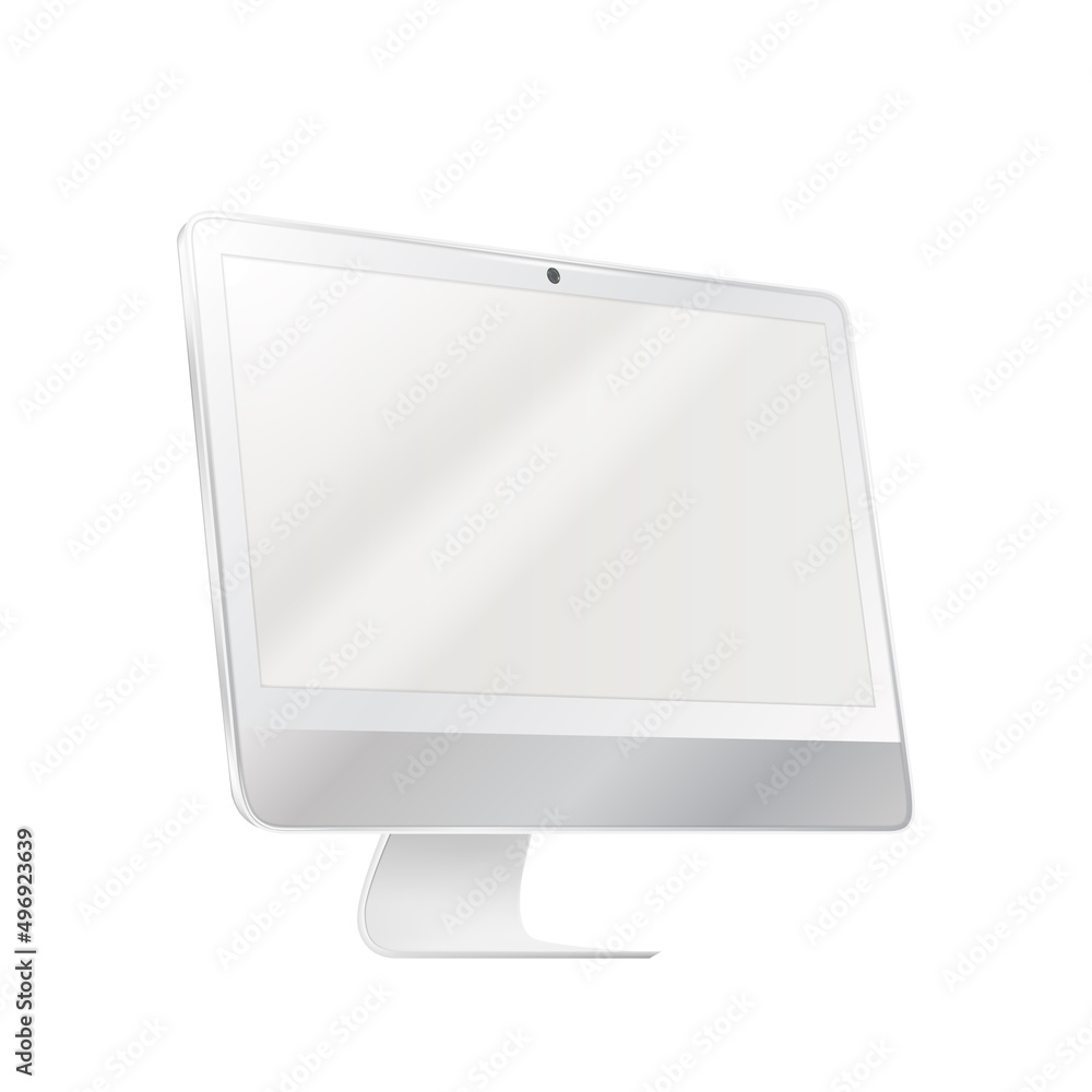 Poster computer monitor electronic technology vector. blank pc equipment display with web camera for watchi