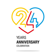 24 years anniversary celebration decoration colorful number bounded by a loving heart modern love line design logo icon white background