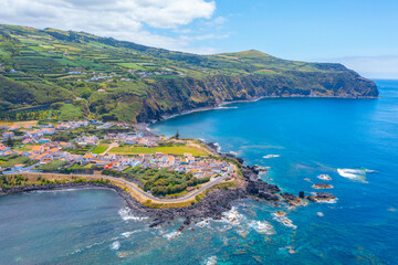 Aerial view of Mosteiros town at Sao Miguel island in Portugal