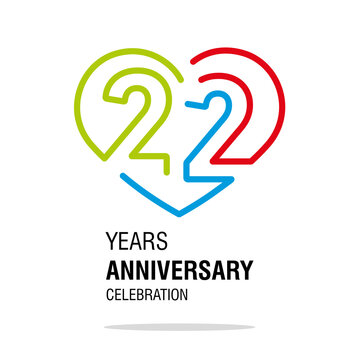 22 years anniversary celebration decoration colorful number bounded by a loving heart modern love line design logo icon white background