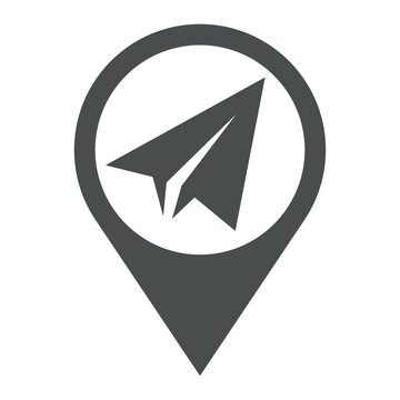 recommend clip art: Icono plano silueta de avión de papel en puntero de posición en color gris