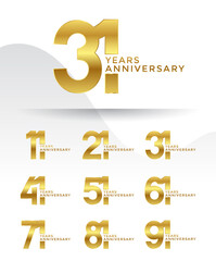 Set of Anniversary logotype and gold color with white background for celebration