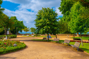 Santarem castle situated on a hill over Tajo river in Portugal